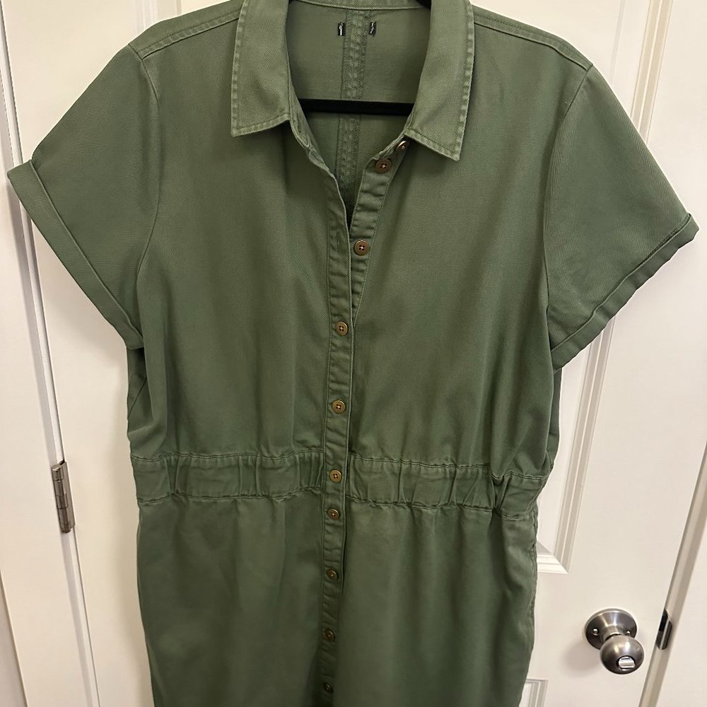 Olive Green Button-Front Shirt Dress